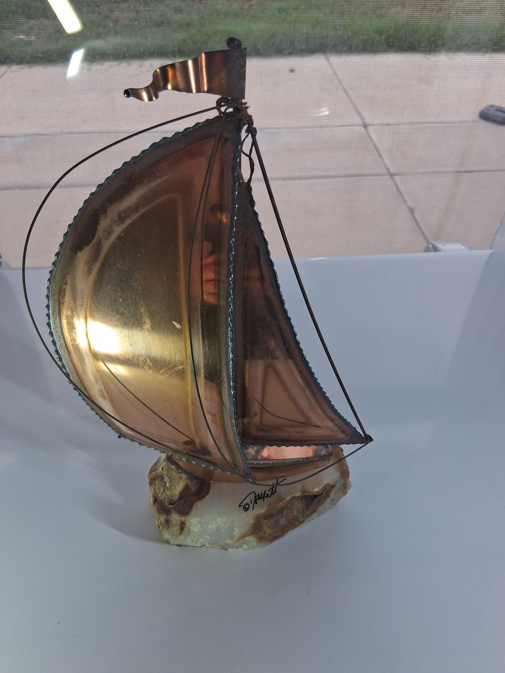 Golden Sailboat Home Art Sculpture - Decorative Nautical Accent